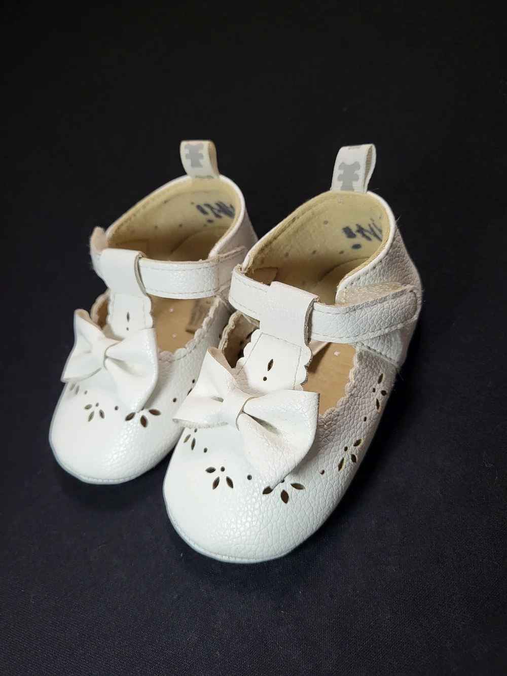 Baby Girls' White Mary Jane Bow Shoes with Hook-and-Loop Strap